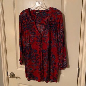 Lucky Brand Red and Blue Tunic Top